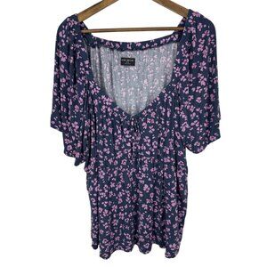 Lane Bryant Blue & Pink Floral Rayon/Spandex Flutter Sleeve Tunic Top Size 18/20